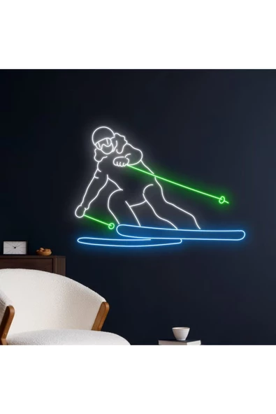 Twins Led Aydınlatma Kayak Yapan İnsan Figürlü Neon Tabela