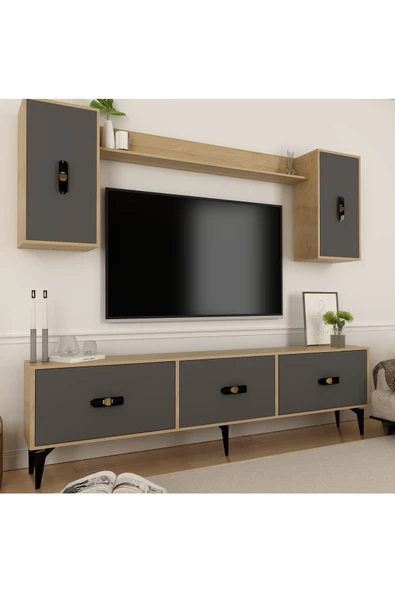 DemonteHome HİRADH 180 CM TV ÜNİTESİ TAKIMI SAFİRMEŞE ANTRASİT - 2