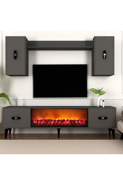 DemonteHome FLYDH 180 CM ŞÖMİNELİ (B) TV ÜNİTESİ TAKIMI ANTRASİT