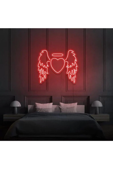 Twins Led Aydınlatma Kanatlı Kalp Şekilli Neon Tabela - 1