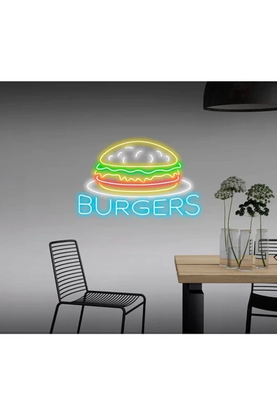 Twins Led Aydınlatma BURGERS Yazılı ve Şekilli Neon Tabela