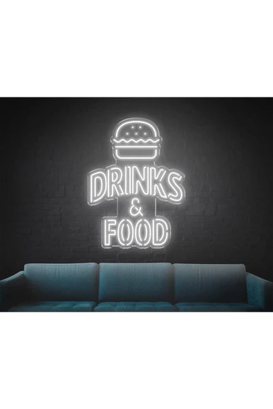 Twins Led Aydınlatma DRINKS & FOOD Yazılı Hamburger Figürlü Neon Tabela ürün görseli 1