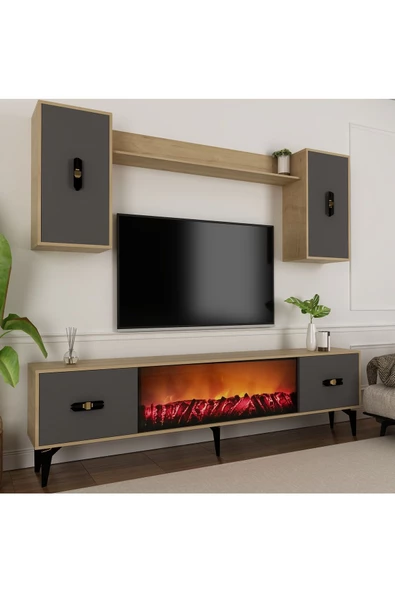 DemonteHome FLYDH 180 CM ŞÖMİNELİ (B) TV ÜNİTESİ TAKIMI SAFİRMEŞE ANTRASİT - 2