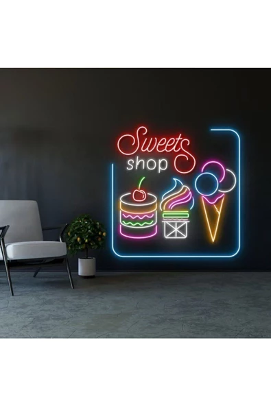 Twins Led Aydınlatma Sweets Shop Yazılı ve Şekilli Neon Tabela ürün görseli 1