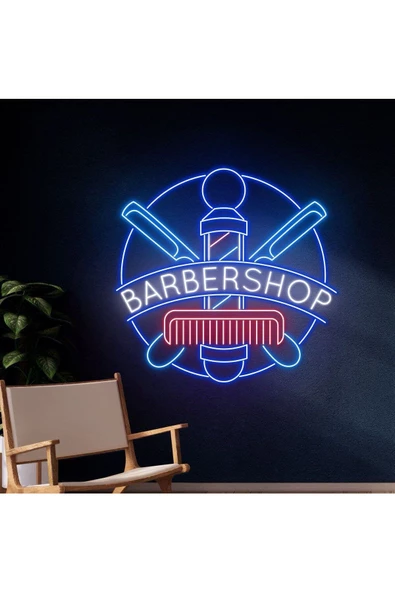 Twins Led Aydınlatma BARBERSHOP Yazılı ve Şekilli Neon Tabela ürün görseli 1
