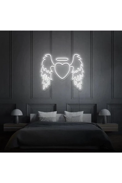 Twins Led Aydınlatma Kanatlı Kalp Şekilli Neon Tabela ürün görseli 1