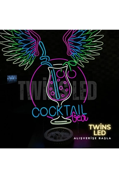 Twins Led Aydınlatma COCKTAIL bar Yazılı ve Şekilli Neon Tabela - Resim 2