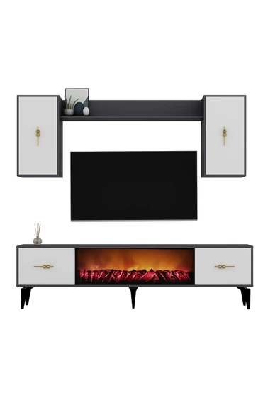DemonteHome Sintadh 180 Cm Şömineli (B) Tv Ünitesi Takımı Antrasit Beyaz - 3