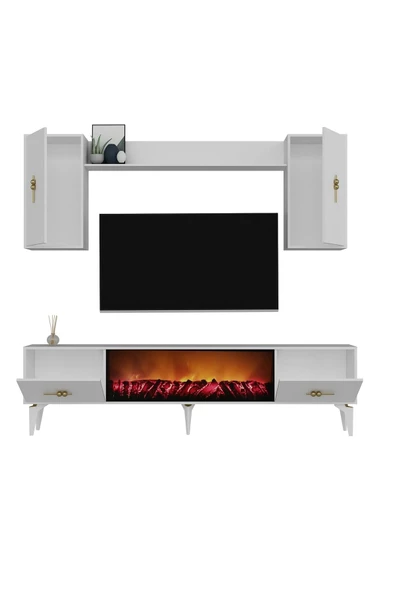 DemonteHome Sintadh 180 Cm Şömineli (B) Tv Ünitesi Takımı Beyaz - 6