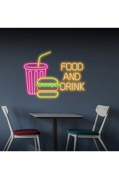 Twins Led Aydınlatma FOOD AND DRINK Yazılı ve Şekilli Neon Tabela ürün görseli 1
