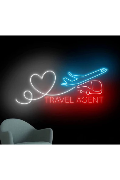 Twins Led Aydınlatma TRAVEL AGENT Yazılı ve Şekilli Neon Tabela - Resim 2