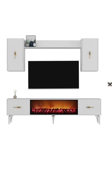 DemonteHome Sintadh 180 Cm Şömineli (B) Tv Ünitesi Takımı Beyaz - 3