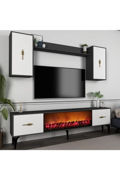 DemonteHome Sintadh 180 Cm Şömineli (B) Tv Ünitesi Takımı Antrasit Beyaz - 2