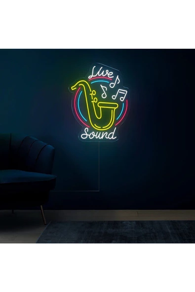 Twins Led Aydınlatma Live Sound Yazılı ve Şekilli Neon Tabela ürün görseli 1