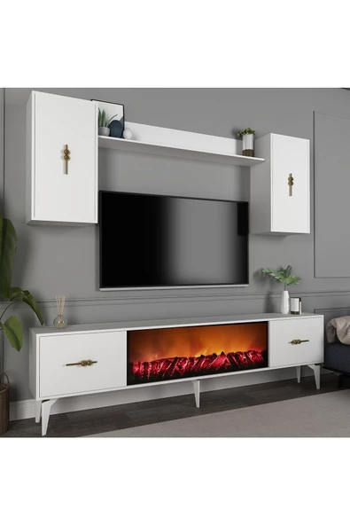 DemonteHome Sintadh 180 Cm Şömineli (B) Tv Ünitesi Takımı Beyaz - 2