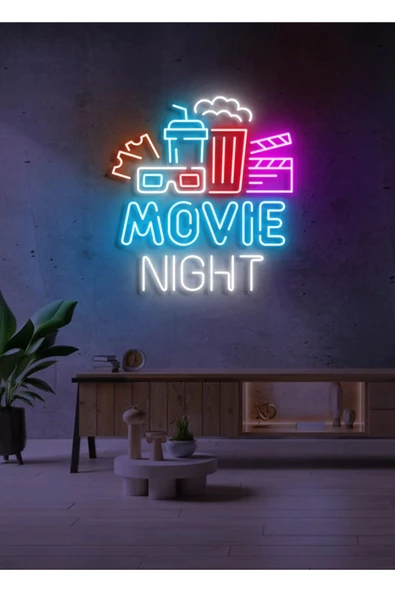 Twins Led Aydınlatma MOVIE NIGHT Yazılı ve Şekilli Neon Tabela ürün görseli