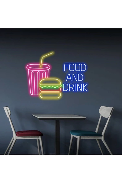 Twins Led Aydınlatma FOOD AND DRINK Yazılı ve Şekilli Neon Tabela