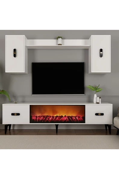 DemonteHome FLYDH 180 CM ŞÖMİNELİ (B) TV ÜNİTESİ TAKIMI BEYAZ
