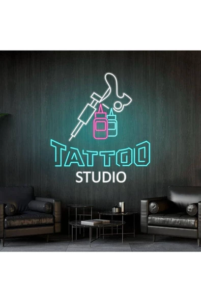 Twins Led Aydınlatma TATTOO STUDIO Yazılı Neon Tabela ürün görseli 1