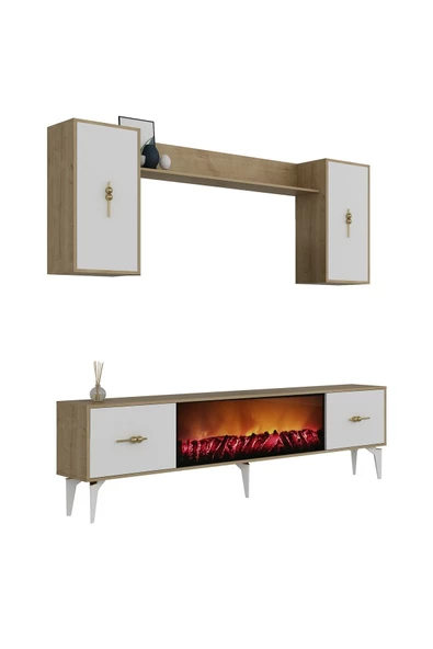 DemonteHome Sintadh 180 Cm Şömineli (B) Tv Ünitesi Takımı Safirmeşe Beyaz - 4