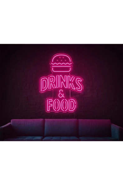 Twins Led Aydınlatma DRINKS & FOOD Yazılı Hamburger Figürlü Neon Tabela ürün görseli