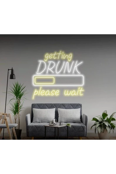 Twins Led Aydınlatma getting DRUNK please wait Yazılı ve Şekilli Neon Tabela