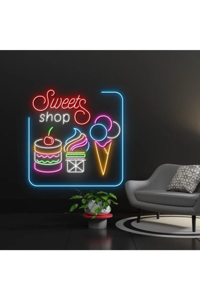Twins Led Aydınlatma Sweets Shop Yazılı ve Şekilli Neon Tabela - Resim 2