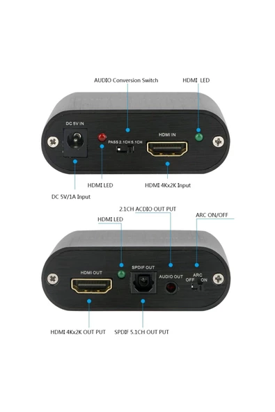 Hdmi To Hdmi Optik Stereo 2.0 4k Arc 2.1 Ch 5.1 Ch Ayırıcı Çevirici Dönüştürücü Adaptör - Resim 5