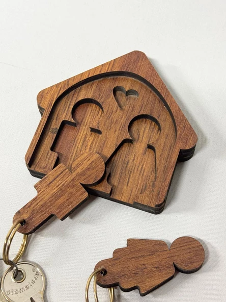 Dekoratif Ahşap Anahtar Askısı Evli Model - 4