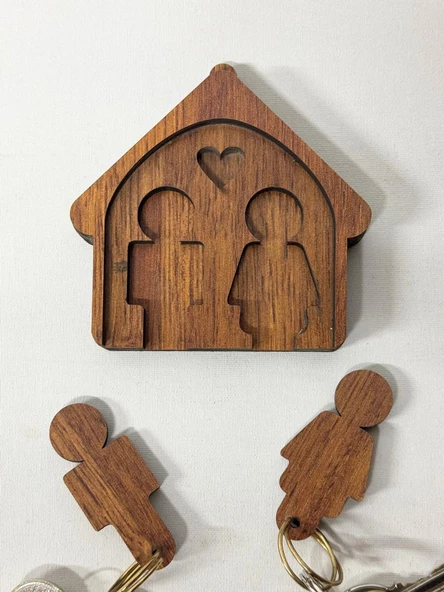Dekoratif Ahşap Anahtar Askısı Evli Model - 2
