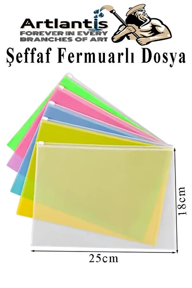 A5 Şeffaf Fermuarlı Dosya 5 Renk 1 Paket PvC Fermuarlı Evrak Dosyası 18x25cm Çıtçıtlı Belge Evrak Dosyası Ofis Büro Okul - 2