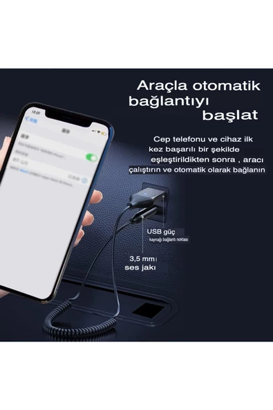 Aux Bluetooth 5.0 Araç Kiti Wireless Dönüştürücü Stereo Aux Çevirici Mikrofonlu Handsfree - 3