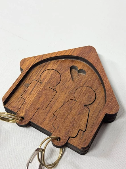 Dekoratif Ahşap Anahtar Askısı Evli Model - 5