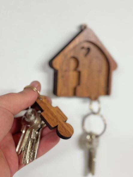 Dekoratif Ahşap Anahtar Askısı Evli Model - 3