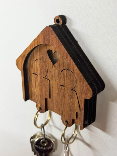 Dekoratif Ahşap Anahtar Askısı Evli Model