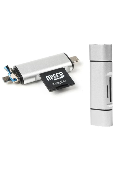 3in1 Taşınabilir Type C USB Kart Okuyucu Mikro Sd Kart Çevirici Dönüştürücü Adaptör - 3