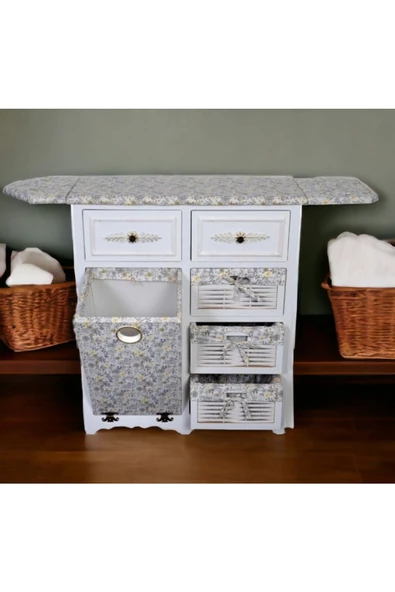 woodluck Ahşap Kirli Sepetli Çekmeceli Dolaplı Ütü Masası - 3