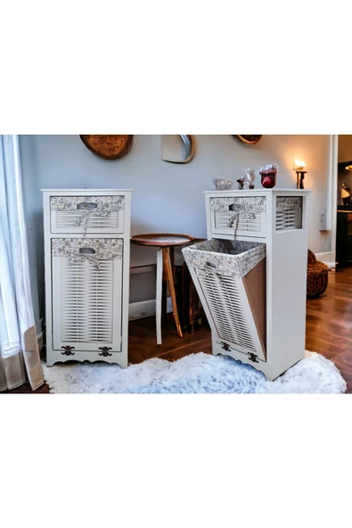 woodluck Ahşap Çamaşır Sepetli Çok Amaçlı Dolap