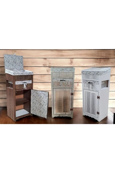 Woodluck Ahşap Ekmek Sepetli Çekmeceli Hasır Görünümlü Kiler Dolabı - 4