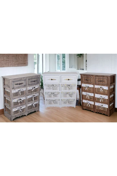 Woodluck Ahşap 8 Çekmeceli Hasır Görünümlü Sebzelik - 4