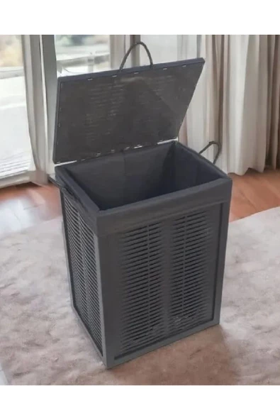 woodluck Ahşap Kirli Çamaşır Sepeti Yıkanabilir Kumaşlı - 4