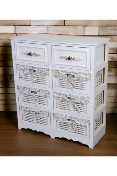 Woodluck Ahşap 8 Çekmeceli Hasır Görünümlü Sebzelik - 2