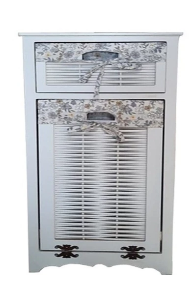 Woodluck Ahşap Kirli Çamaşır Sepetli Çekmeceli Çok Amaçlı Dolap - 2