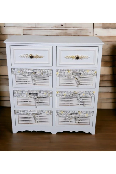 Woodluck Ahşap 8 Çekmeceli Hasır Görünümlü Sebzelik - 3