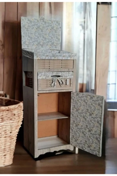 Woodluck Ahşap Ekmek Sepetli Raflı Çekmeceli Kiler Dolabı Rustik - 2