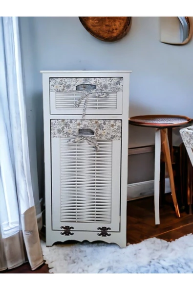 woodluck Ahşap Çamaşır Sepetli Çok Amaçlı Dolap - 3