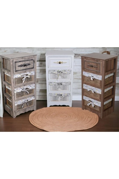 Woodluck Ahşap 4 Çekmeceli Hasır Görünümlü Sebzelik - 4