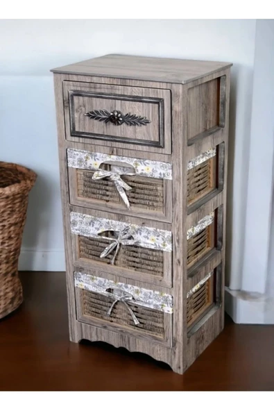 Woodluck Ahşap Dolap 4 Çekmeceli Rustik - 2