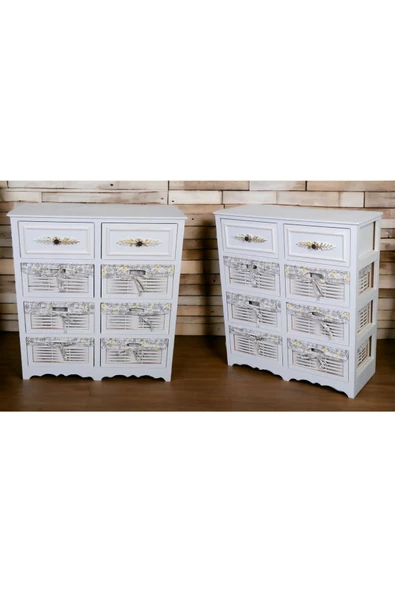 Woodluck Ahşap 8 Çekmeceli Hasır Görünümlü Sebzelik