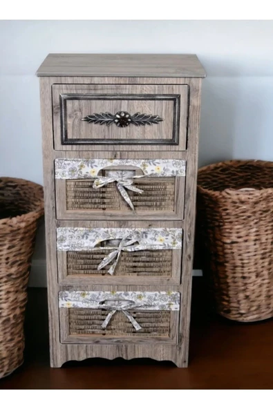 Woodluck Ahşap Dolap 4 Çekmeceli Rustik